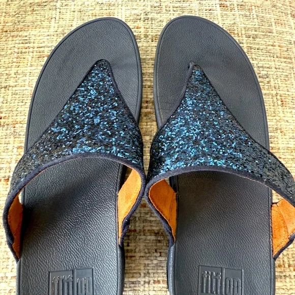 FitFlop Shoes Womens Size 9 Navy Glitter Glam Thong Sandals Comfort - Picture 3 of 6